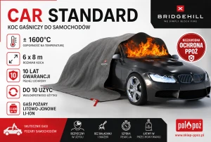 Płachta gaśnicza, koc 6x8m do gaszenia samochodów i akumulatorów Li-ion CAR STANDARD - wielorazowy - do 10 użyć    