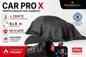 Profesjonalna płachta gaśnicza, koc 6x8m do gaszenia samochodów i akumulatorów Li-ion CAR PRO X - wielokrotnego użytku, rdzeń grafitowy - wielorazowy - do 30 użyć 